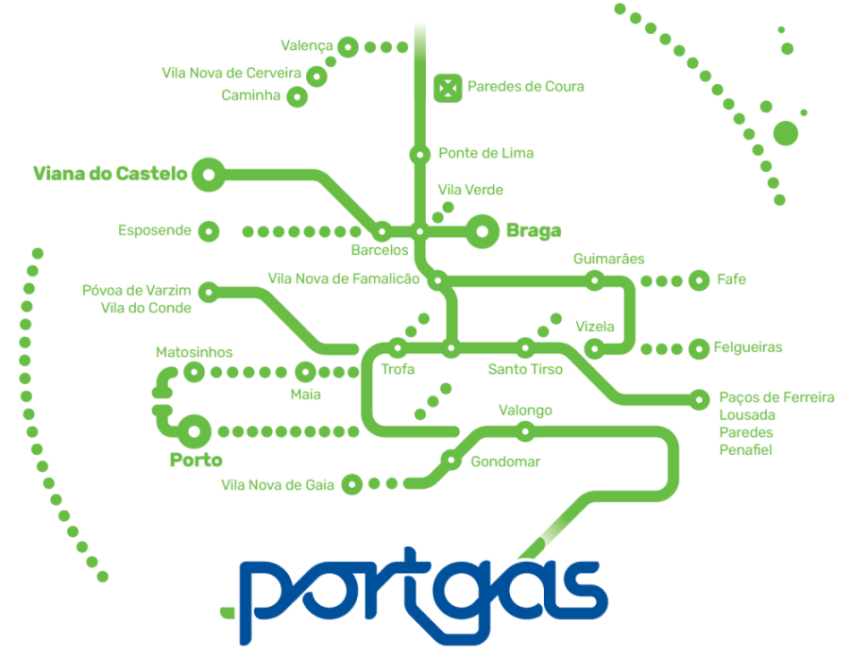 Concelhos da área de concessão da Portgás